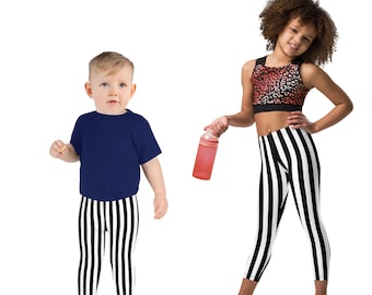 Kids Black and White Striped Leggings Goth Witch Pirate Cosplay Halloween Gift Dance Costume Plus Size Bike Shorts Yoga Capris Teen Toddler