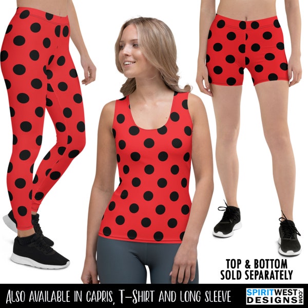 Ladybug Costume Polkadot Red Black Polka Dot Halloween Cosplay Gymnastics Activewear Dance Sports Bra Crop Tank Top Shorts Capris Plus Size