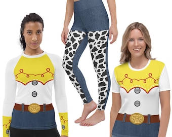 Cowgirl Jessie Costume Cosplay Halloween Spots Chaps Jeggings Toy Story Dance Running Capris Bike Shorts Sports Bra Tank Leggings Plus Size