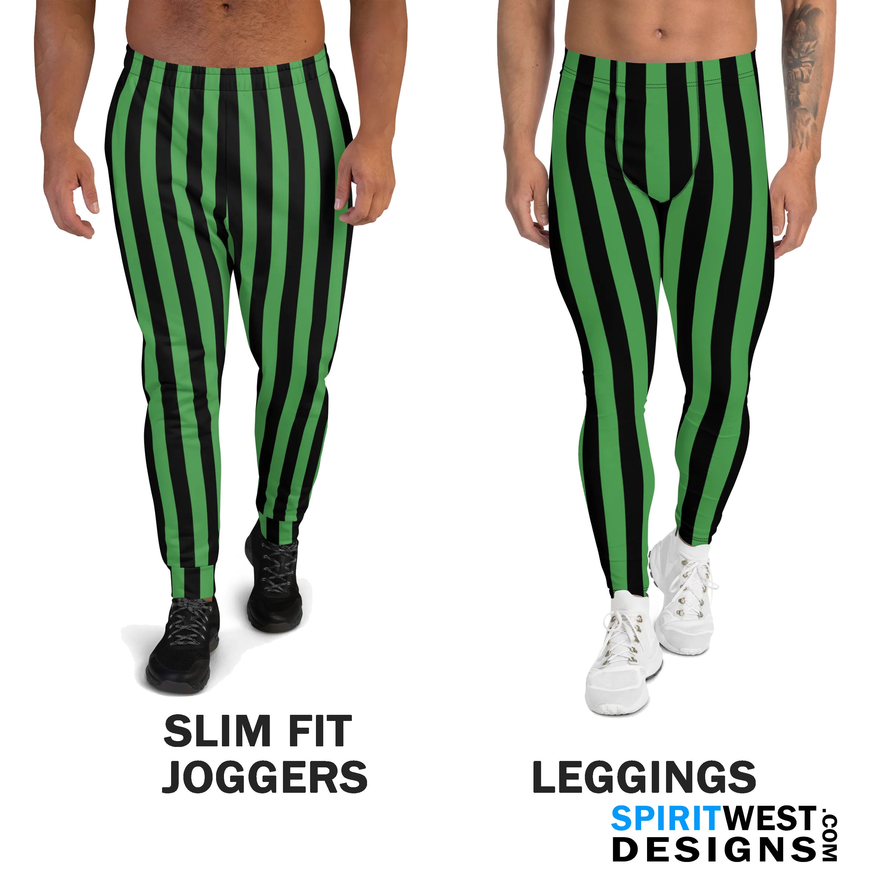 Green and Black Striped Leggings Joggers Shorts Men's Workout Pants Meggings Cosplay Running Workout Jogging Sweat pants Activewear Costume