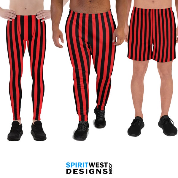 Black and Red Striped Leggings Joggers Shorts Men's Pirate Costume Pants Meggings Cosplay MMA Running Workout Jogging Sweat pants Activewear
