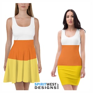 Candy Corn Costume | Skater Dress Fitted Bodycon Dress | Trick Or Treat Cosplay Halloween Costume Plus Size Costume Dance Running Costume