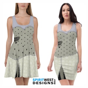 Emily Costume Skater Dress or Fitted Dress | Zombie Costume | Dead Corpse Bride Cosplay Bodycon Halloween Ragdoll Costume Woman&#39;s Costume