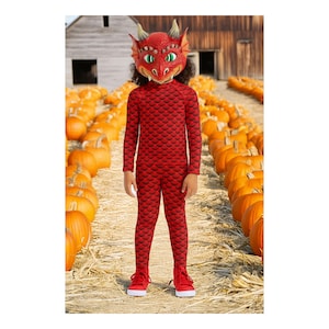 Red Dragon Costume Fire Reptile Lizard Scales Kids Activewear Halloween Cosplay Gymnastics Dance Long Sleeve Swimming Swim T-Shirt Leggings