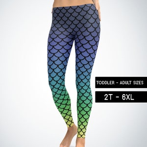 Mermaid Leggings Ombre Dragon Scales Gradient Capris Yoga Pants Shorts Kids Adult Plus Size Mommy and Me Matching Dance Pants Costume 5021
