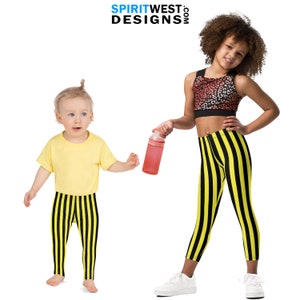 Kids Yellow and Black Striped Leggings Goth Witch Pirate Cosplay Halloween Dance Costume Plus Size Bike Shorts Yoga Capris Teen  Toddler