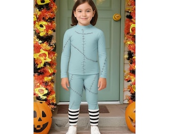 Kid's Zombie Ragdoll Costume Nightmare Sally Halloween Christmas Cosplay Patchwork Stitches Gymnastics Dance Long Sleeve Swim Shirt Leggings