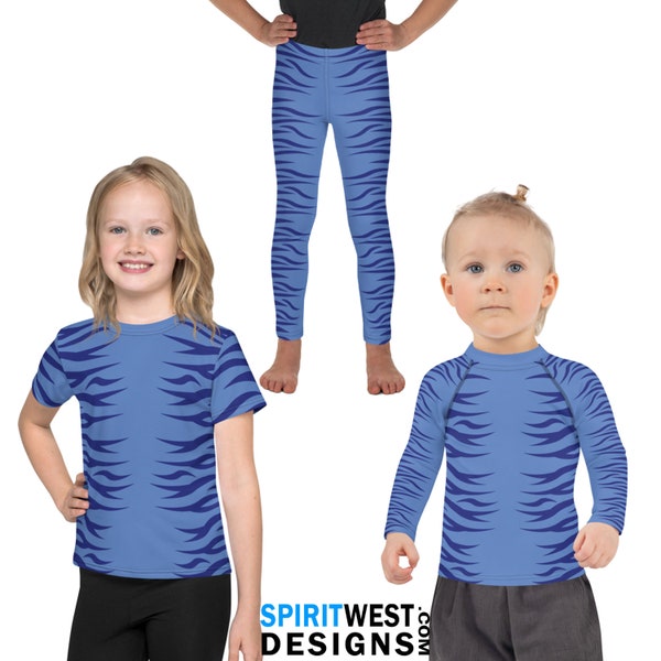 Blue Alien Princess Costume Kids Dress Up Activewear Avatar Halloween Cosplay Gymnastics Dance Long Sleeve Swimming Swim T-Shirt Leggings