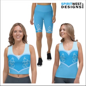 Princess Costume Blue Glass Slipper Cinderella Running Cosplay Dance Capris Crop Tank Top Plus Size Leggings Tank Top High Waist Shorts
