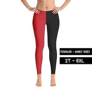 May include: Red and black leggings with a vertical split down the center. Toddler - Adult sizes 2T - 6XL.