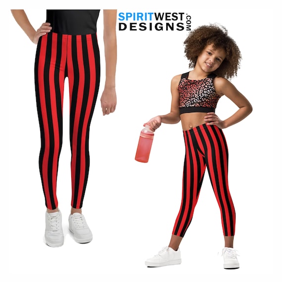 Red and Black Striped Leggings Pirate Costume Halloween Cosplay Running Dance  Gymnastics High Waist Bike Shorts Yoga Capris Kids Plus Size 
