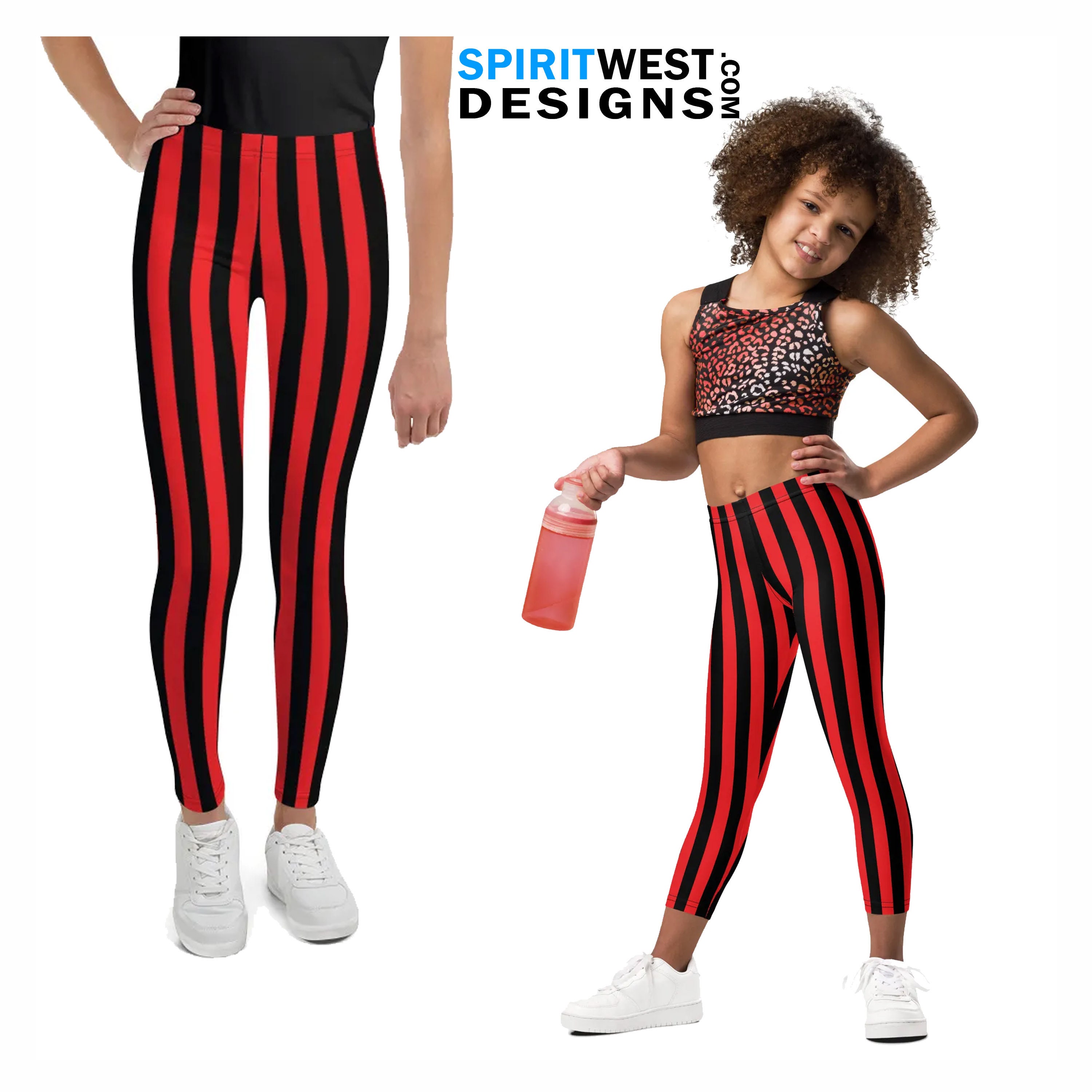 Red and Black Striped Leggings Pirate Costume Halloween Cosplay Running  Dance Gymnastics High Waist Bike Shorts Yoga Capris Kids Plus Size 
