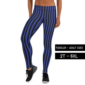 Blue and Black Striped Leggings | Pirate Costume | Activewear Running Costume | Rave Festival Dance Costume | Yoga Capris | Kids Toddler