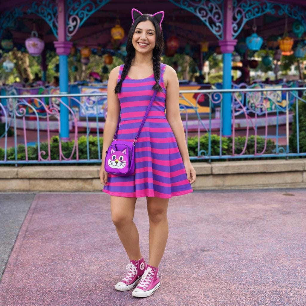 pink and purple striped dress cheshire cat Cheshire Cat Striped Pink Purple Spandex Dress, Woman Halloween Costume, Pink Purple Striped Cat Cosplay Outfit Party