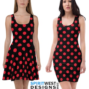 Red Polka Dot Mouse Skater Bodycon Dress Mouse Cosplay Halloween Costume Woman Teen Dance Gymnastics Workout Running Short mini Fitted Tank