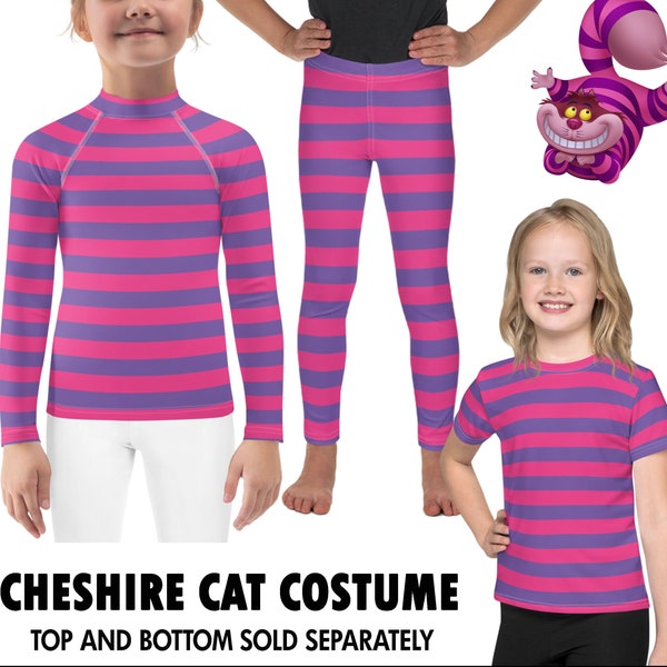 Kids Cheshire Cat Costume Pink Purple Striped Shirt Leggings Cosplay Halloween Running Dance Gymnastics Birthday Outfit Activewear Leggings
