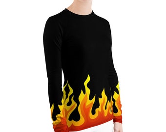 Flames Rash Guard, Swimming Shirt, Running Top, UV Protective, UPF Protection, Martial Arts Gear Long Sleeve Stretchy Beach Swim Tee T-Shirt