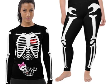 Pregnant Skeleton Baby Girl Halloween Costume Long Sleeve Shirt