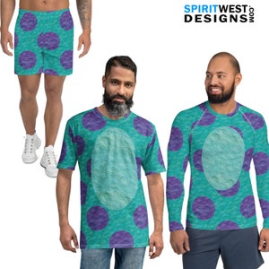 Sully Monster Costume Men&#39;s Blue Purple Polka Dot Athletic Cosplay Running Fur Print Tank T-Shirt Rashguard Jogging Shorts Leggings Meggings
