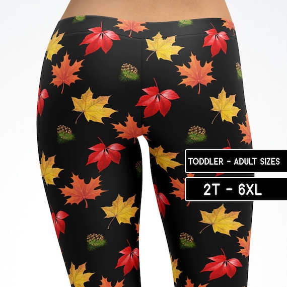 Fall Leaves Leggings Autumn Capris Yoga Pants Shorts, Kids Adult Plus Size  Mommy and Me Matching Dance Pants Cosplay Costume 5076 