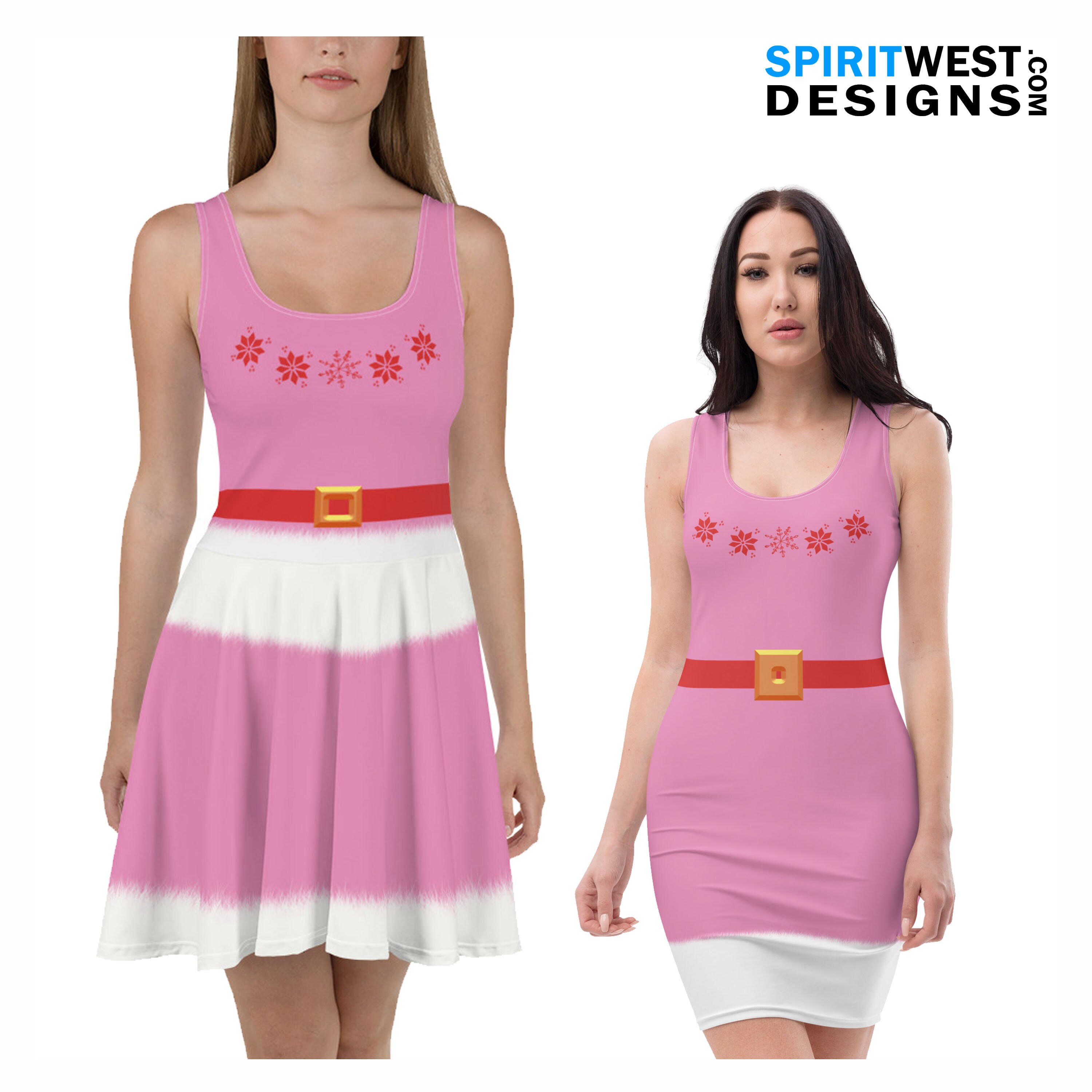 strapless open back dress Pink 1950s Christmas Elf Plush-Edged Dress Set