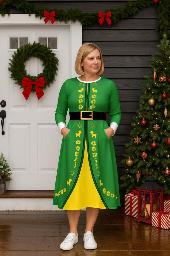 Elf Dress 2XS - 6XL Buddy Christmas Party Holiday Costume Long Sleeve Dance Santa's Helper Plus Size Cosplay Bounding Movie Dress Up Gift