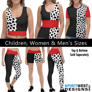 Cruella Deville Costume 101 Dalmatians De Vil Villain Cosplay Halloween Costume Dance | Sports Bra Tank Top T-Shirt Leggings Plus Size