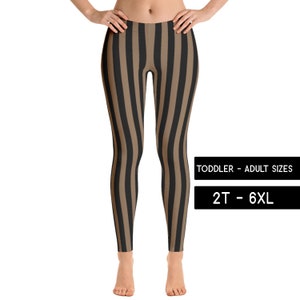 Black Brown Striped Leggings | Pirate Costume | Activewear Running Costume | Rave Festival Dance Costume | Yoga Capris | Kids Toddler