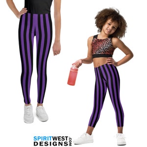 Kid&#39;s Violet and Black Striped Leggings Goth Witch Pirate Cosplay Running Dance Costume Plus Size Bike Shorts Yoga Capris Kids Toddler Gift