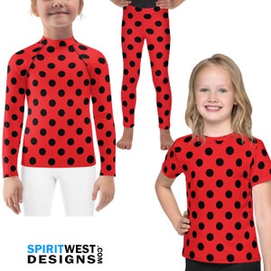 Ladybug Costume Kid's Red Black Polka dot Leggings T-Shirt Activewear Cosplay Halloween Swim Shirt UPF50+ Children's Gymnastics Dance Gift