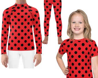 Ladybug Costume Kid's Red Black Polka dot Leggings T-Shirt Activewear Cosplay Halloween Swim Shirt UPF50+ Children's Gymnastics Dance Gift