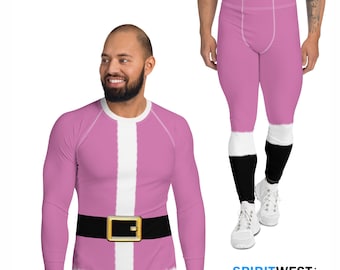 Pink Santa Claus Costume Men's Athletic Christmas Holiday Cosplay Party Outfit Long Sleeve Shirt Running Jogging Sweat pants Shorts Leggings