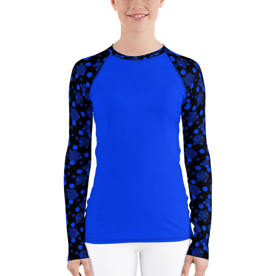 Blue Polka Dot Rash Guard, Swimming Shirt, Running Top, UV Protective