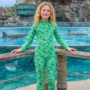 Luca Sea Monster Costume Mermaid Fish Scale Dragon Cosplay Halloween Gymnastics Dance Running Long Sleeve Swimming Swim T-Shirt Leggings