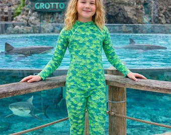 Luca Sea Monster Costume Mermaid Fish Scale Dragon Cosplay Halloween Gymnastics Dance Running Long Sleeve Swimming Swim T-Shirt Leggings