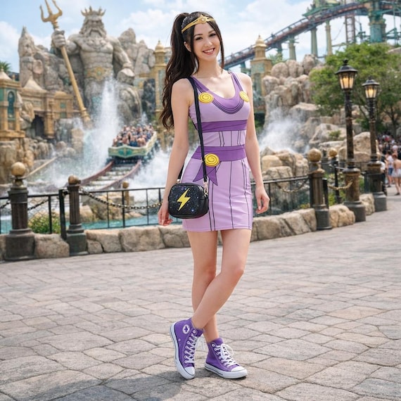 megara dress Princess Fitted Bodycon Hercules Inspired Purple Cosplay Halloween Costume Greek Goddess Outfit Theme Park Bounding Outfit #jovian-black-leather * 82% polyester Stretch Black Chalk Stripe Color Color:Cherry Ditsy Floral
