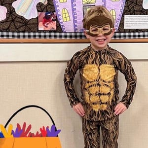 Kids Big Foot Costume Gorilla Sasquatch Brown Fur Activewear Dress Up Cosplay Halloween Dance Running T-shirt Long Sleeve Swim Shirt UPF50+