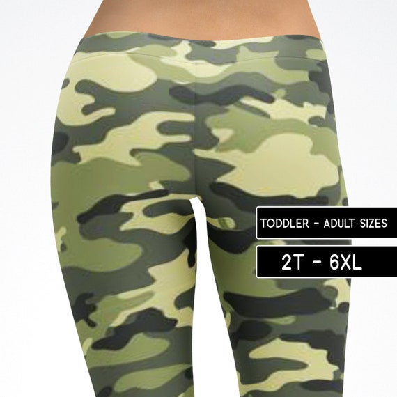 Green Camouflage Leggings, Camo Capris Yoga Pants Shorts, Kids