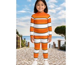Clownfish Costume Kid's Fish Cosplay Halloween Orange White Stripes Gymnastics Dance Running Long Sleeve Shirt Leggings Swimming Swim