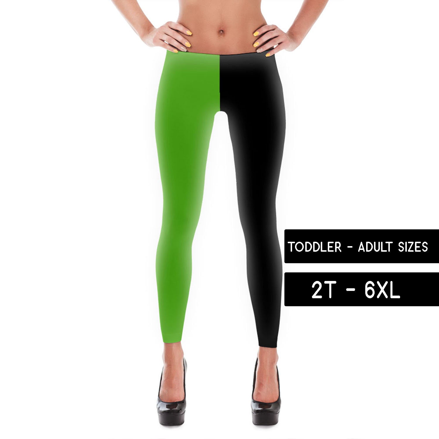 Green Leg Black Leg Leggings Capris Yoga Pants Shorts Kids Adult Plus Size Mommy and Me Matching Dance Pants Cosplay Costume 5075 Etsy UK