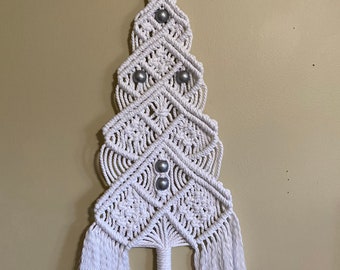 Blanco árbol de Navidad Macrame pared colgando