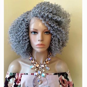 Kinky Curly Lace Front Wig, Silver Gray Wig, Salt & Pepper Wigs For Mature Women, African American Wig, Alopecia Chemo Glory Tress //WISDOM1