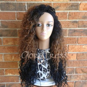 Long Kinky Curly Half Wig Ombre Wig For Women Long Beach Curly Afro Wig African American Wig Glory Tress Chemo Alopecia Wigs // LIFE image 2