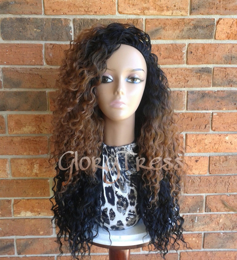 Long Kinky Curly Half Wig Ombre Wig For Women Long Beach Curly Afro Wig African American Wig Glory Tress Chemo Alopecia Wigs // LIFE image 2