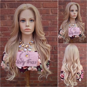 Wavy Lace Front Wig HD Soft Swiss Lace Long Ash Blonde Wig With Highlights For Women Alopecia Chemo Wig Glory Tress - DESTINY2