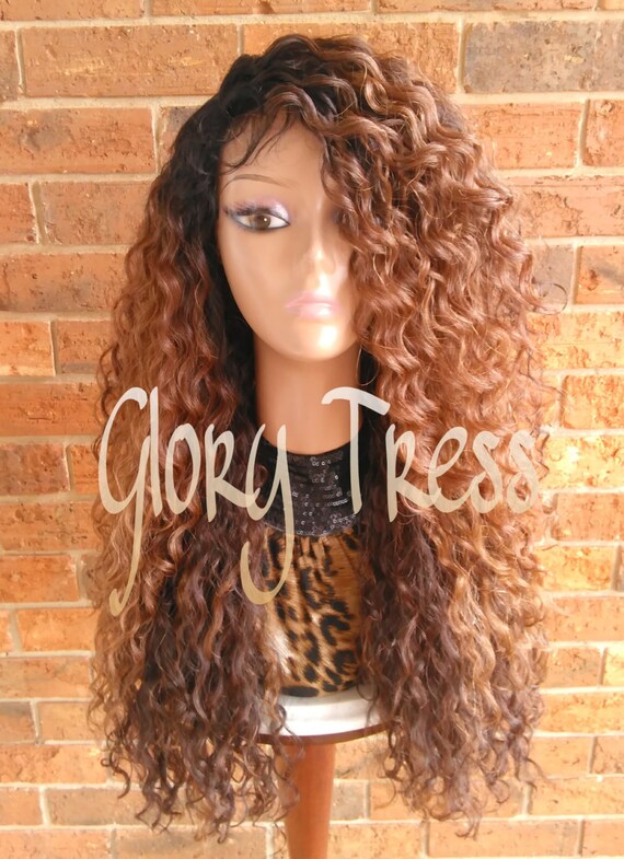 On Sale Long Kinky Curly Lace Front Wig Ombre Wig Curly Etsy