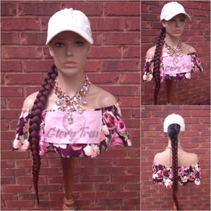 Ponytail Hat Wig, 32&quot; Braided Yaki Textured Ponytail, Throw On An Go Wigs, Ombre Copper Red Ponytail, African American Hairstyle //WHIP