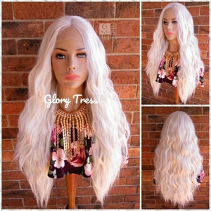 White Platinum Blonde Lace Wig,  Long Wavy Wig, 60 White Blonde Wig,  Free Parting, Soft Swiss Lace, ON SALE // LOVE