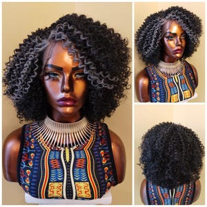 Kinky Curly Lace Front Wig, Silver Gray Wig, Salt & Pepper Wigs For Mature Women, African American Wig, Alopecia Chemo Glory Tress //WISDOM1