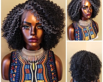 Kinky Curly Lace Front Wig, Silver Gray Wig, Salt & Pepper  display picture 1